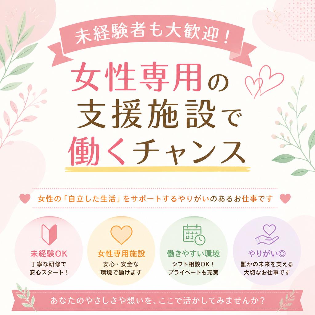 未経験者も大歓迎！女性専用の支援施設で働くチャンス