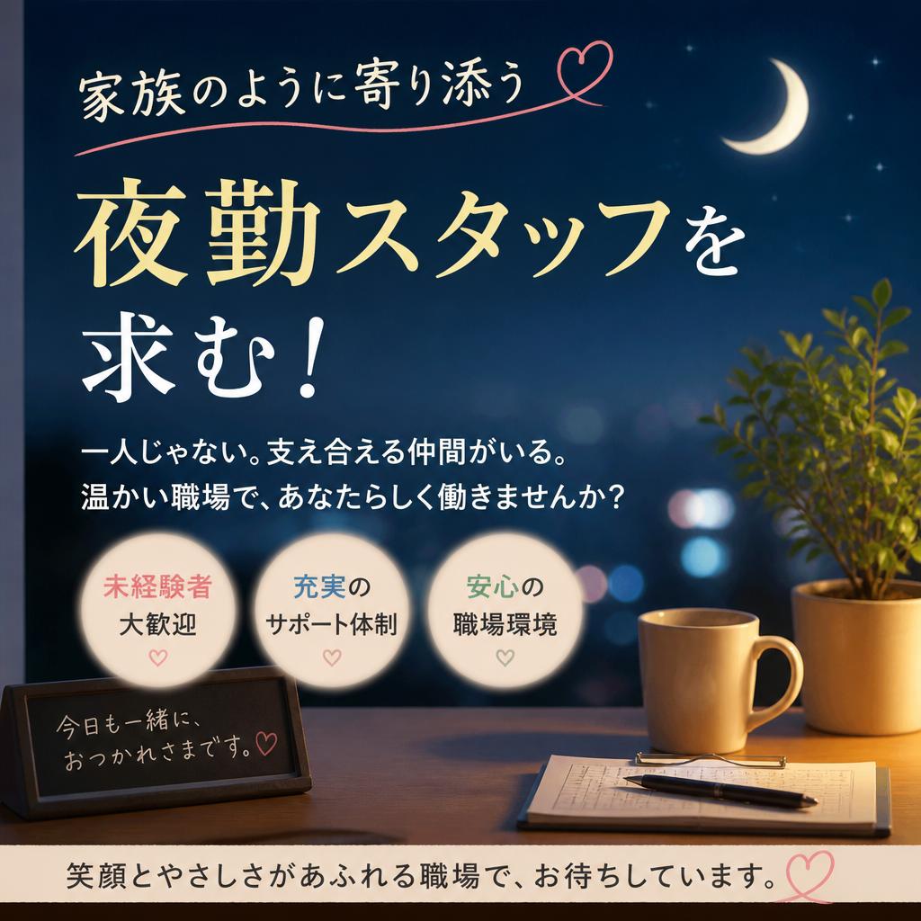 家族のように寄り添う夜勤スタッフを求む！