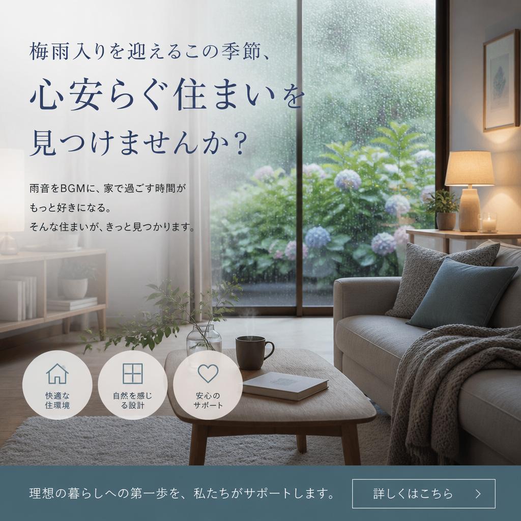 梅雨入りを迎えるこの季節、心安らぐ住まいを見つけませんか？