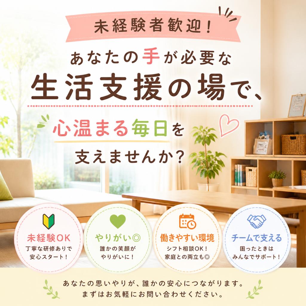 未経験者歓迎！あなたの手が必要な生活支援の場で、心温まる毎日を支えませんか？
